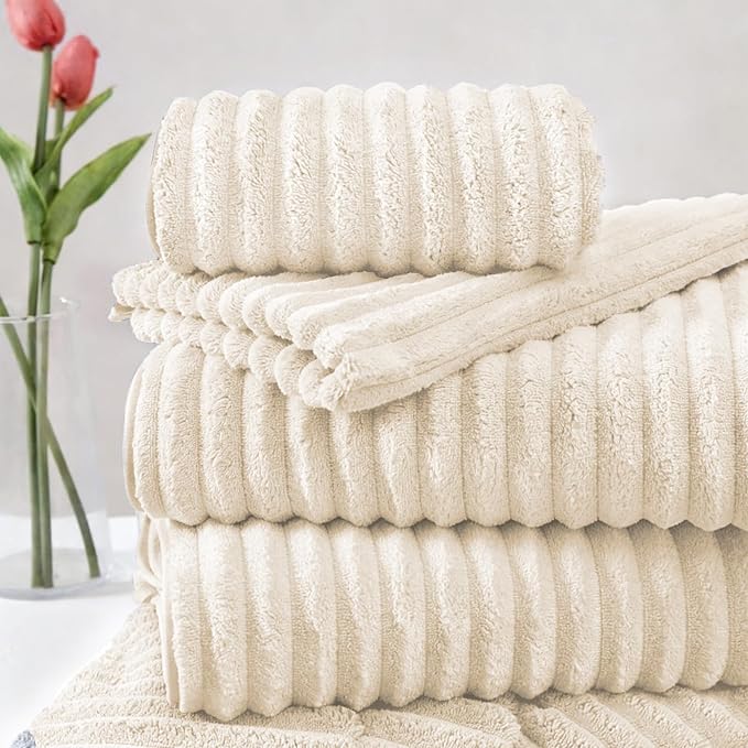 Extra Large Bath Towel Set 10 Piece, XL Bath Towels 35"x67" Oversized Bath Sheets, 280 GSM Microfiber Quick Dry Absorbent Towels, 5 Bath Sheets & 5 Hand Towels (Cream) - Image 7
