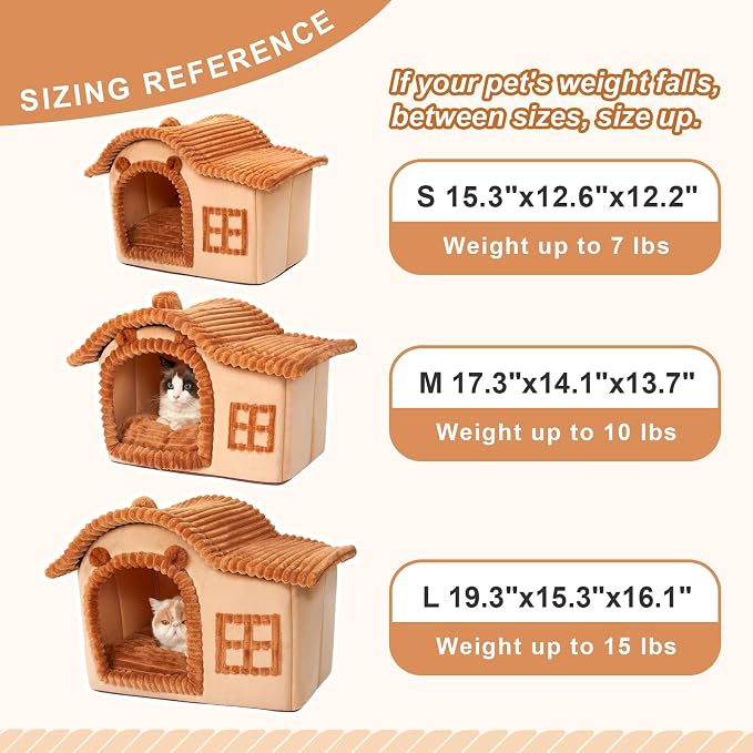 Jiupety Bear Cat Houses for Indoor Cats, Chimney Cute Cat Bed Cave, Enough Interior Space, Cartoon Soft Pet House Up to 3-15 lbs Puppy, Brown - Image 5