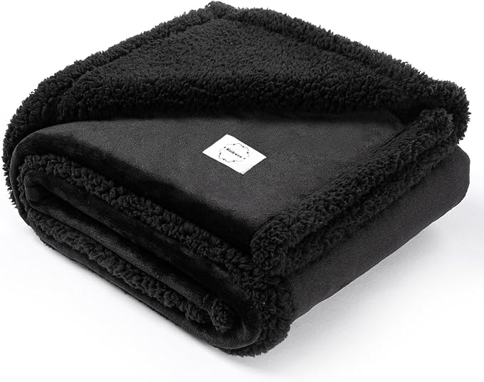 Waterproof Pet Blankets for Medium Dogs Small Cats Black Calming Pets Sherpa Blanket Fluffy Bed Sofa Couch Covers Puppy Leakproof Washable Cover for Warm-Black,M-57x40in by Unknown