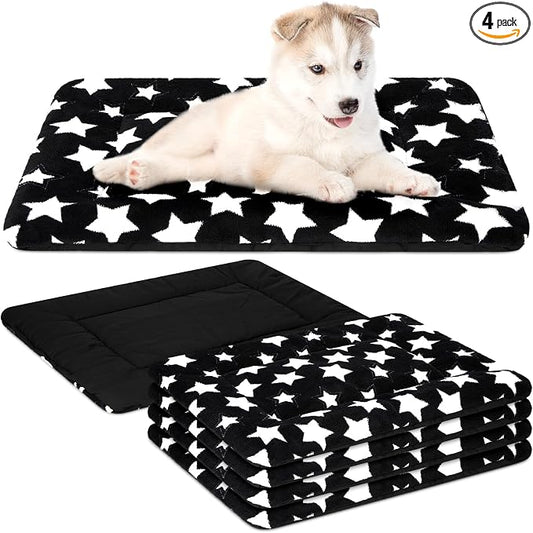 VitalCozy 4 Pcs Dog Crate Pads, Ultra Soft Warm Washable Anti-Slip Kennel Bed Mat for Pets, Reversible, Replaceable, Cage Liner for Small Medium Large Dogs and Cats(18 x 24 x 1.6 Inch,Star,Black) by VitalCozy