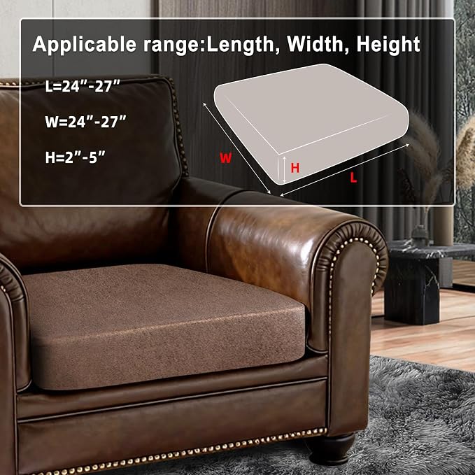 ANARACHON Leather Look Couch Cushion Covers Sofa Seat Slipcovers Sets Couches Furniture Protector for Sectional Armchair Loveseat Pets Kids Stretch Spandex Fabric (1 Cushion Armchair, Brown) - Image 3