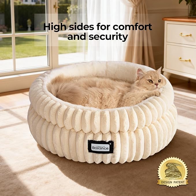 BALANCE Cat Bed Kitten Bed, Washable Round Cat Beds for Indoor Cats,Super Soft Plush Faux Fur Pet Bed for Puppy and Kitten with Anti-Slip Bottom - Image 2