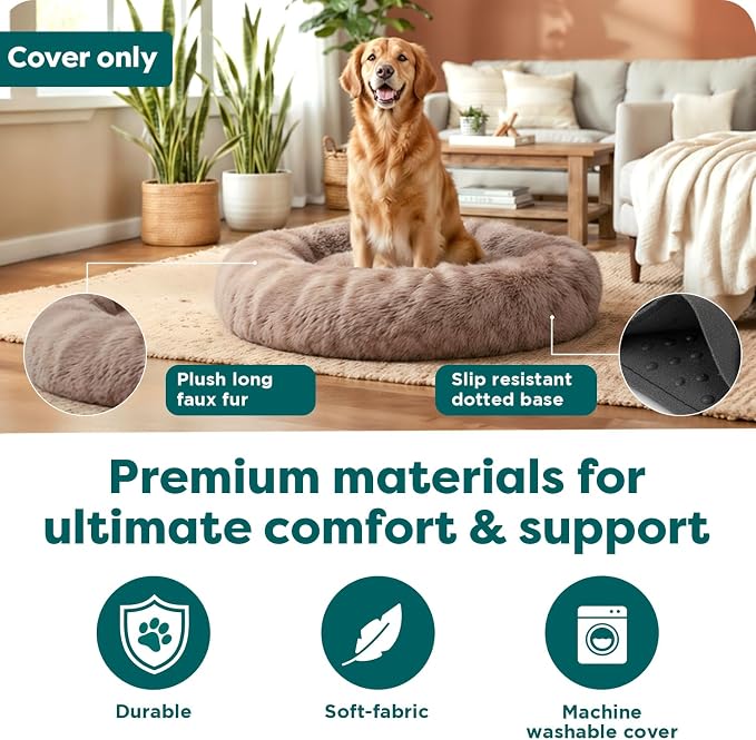 FurHaven Replacement Dog Bed Cover, Long Faux Fur for Calming Cuddlers, Machine Washable, Customizable Filling, Jumbo XL, Faux Fur, Taupe - Image 5