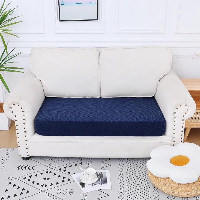 Smiry Waterproof Couch Cushion Covers, Non Slip Seat Cushion Covers | Stretch Jacquard Sectional Sofa Slipcover, Washable Elastic Furniture Protector for Pets, Kid, Medium, Navy - Image 5