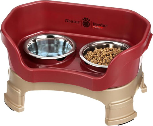 Neater Feeder Deluxe Mess-Proof Elevated Cat Bowls, 2 Height Adjustable (6” & 7.5”) No-Spill Raised Cat Bowl Stand, Whisker Friendly Stainless Steel Dishes for Indoor Cats, Made in USA, Cranberry by NeaterPetBrands