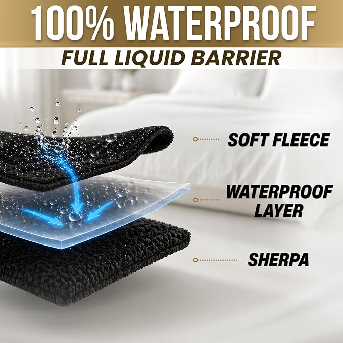 Waterproof Blanket Sherpa Fleece King Size 80” x 80” – Leakproof Blanket for Pets, Dogs & Cats, Bed & Couch Protector Throw, Soft No-Crinkle Washable Cover for Furniture Protection & Use - Image 2