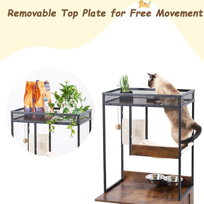 Cat Litter Box Furniture Enclosure with Shelve and Scratching Pad, Hidden Litter Box Furniture Pet Cabinet with Cat Feeding Station, 48.4 Inch Wooden Kitty Washroom Furniture, Cat Tree House,Cat Tower - Image 2