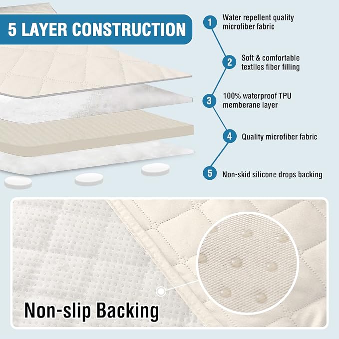 H.VERSAILTEX Couch Cover for Dogs Washable 100% Waterproof Sofa Cushion Cover Dog Bed Cover Non-Slip Pet Blanket for Sofa Cushion Protector, 35" x 74", Ivory - Image 5