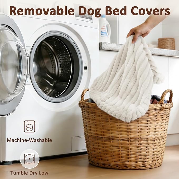 XL Dog Bed, Flat Pet Beds with Removable Washable Cover, Pet Mat Cute Dog Crate Bed Thick Shredded Chopped Crate Foam & Anti Slip Bottom for Indoor, 42"x27"x4" Cream - Image 6