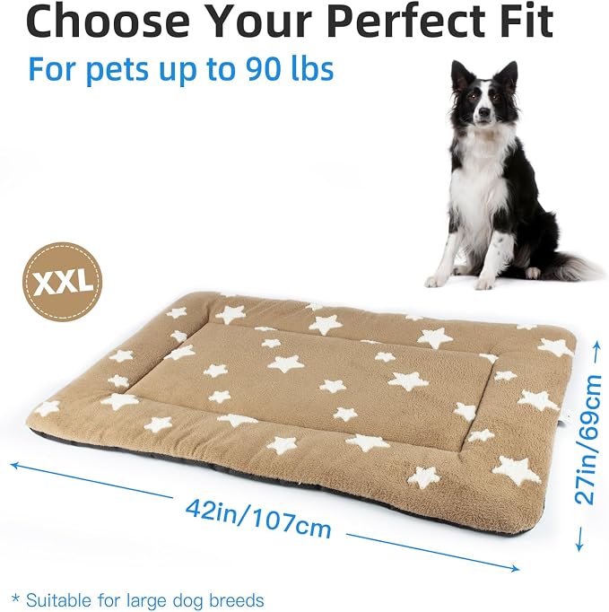 Mora Pets Dog Crate Pad Dog Kennel Bed Crate Mat for Large Dogs Washable Cute Star Pet Bed for Cage Ultra Soft Flat Pillow Cushion for Cozy Sleeping Anti-Slip Brown 42 x 27 - Image 6