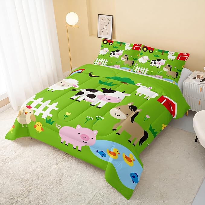 QOOMO Farm Animal Comforter,Pig Cow Sheep Comforter Set for Kids Teens Girls Boys,3Pcs Bedding Set Printed Comforter with 2 Pillowcases,Down Alternative,Soft and Lightweight，Queen Size - Image 3