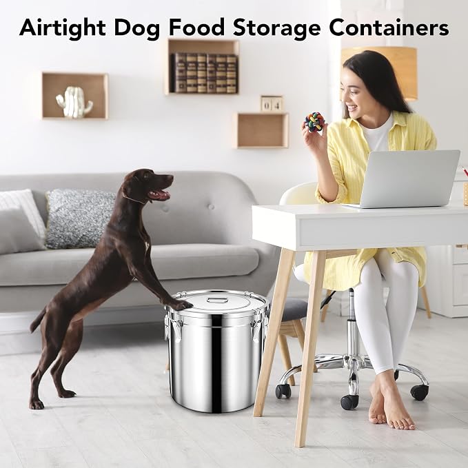 Newget Dog Food Storage Containers, Large Stainless Steel Pet Food Storage Containers 25 lb / 11.5 kg to Keep Fresh, Metal Airtight Cat Food Containers With Scoop and 2 Small Containers - Image 7