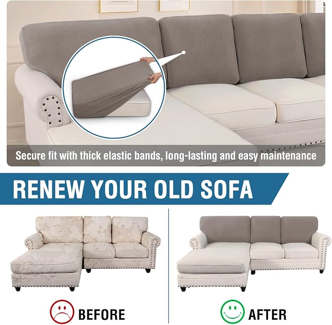 H.VERSAILTEX Backrest Cushion Covers Sectional Couch Back Cushion Covers for Sectional Sofa Set for Both Left/Right Couch (Back Only: 1 Chaise + 2 Sofa, Taupe) - Image 5