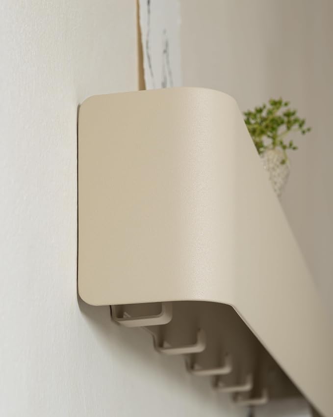Kazai. Coat Rack Wall Mount with Shelf 'Tone' | Modern Design Coat Hanger with Hidden Hooks and Storage | Hat Rack with Shelf in Metal | Wall-Mounted Purse Organizer | Sand Taupe - Image 6