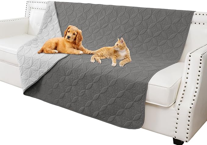 Waterproof Couch Cover for Dogs - Washable Pets Furniture Protector | TPU Leak-Proof Liner, Lightweight & Reversible, Fits Chair, Sofa, Bed, 52" x 82" , Lightgrey/Darkgrey by TuffeelHome