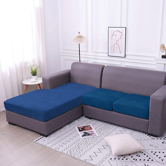 hyha Velvet Couch Cushion Covers, Sofa Covers for Cushion Couch Washable | Soft Plush Sofa Slipcover, Elastic Bottom, Non-Slip Wear Resistant Furniture Protector, Ideal For Pets & Kids, Chaise XL - Image 5