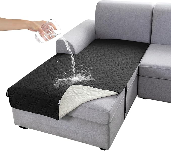 Genina 100% Waterproof Sectional Couch Covers for L Shaped Chaise Lounge Left, Anti-Slip Sectional Cover Furniture Protector Couch Cover for Dogs Pets, 1 Piece (Black, Left Chaise Cover) by Genina