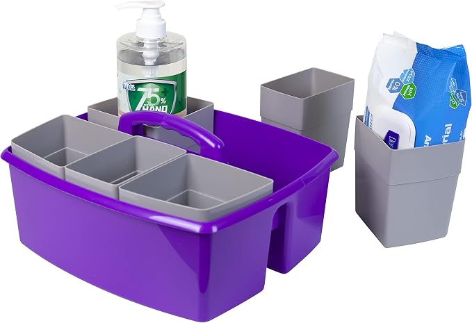Storex Large Classroom Caddy with Cups, 13 x 11 x 6.575 Inches, Purple, Case of 2 (00986U02C) - Image 5