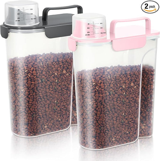 LEAWALK 5Lbs /6Qt/5L Airtight Cat Dog Food Storage Container with Upgraded Large Nozzle BPA-Free, Pet Food Storage Containers for Rice, Grain, Pet Food, Flour, Dog Treat Storage-2 Pack （Pink & Black） by LEAWALK