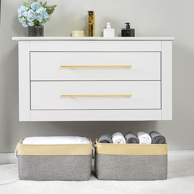 TheWarmHome Storage Basket for Organizing - 3 Pack 14x10x7 inch Large Collapsible Storage Bin for Shelves, Fabric Storage Cubes for Organizer ClosetCloth Gift Toy (Grey & Gold) - Image 2