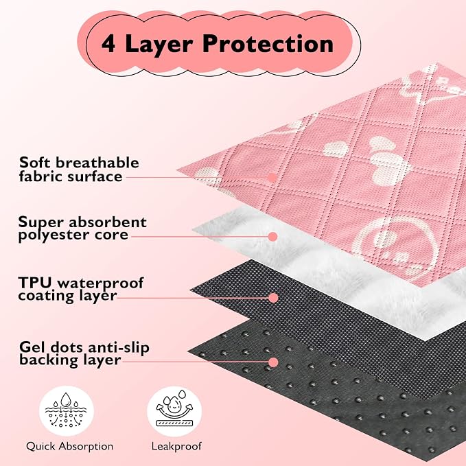 2 Pack Guinea Pig Bedding - Washable Guinea Pig Liner for Midwest Cage, Waterproof Reusable & Anti Slip Pee Pads Super Absorbent Mats for Small Animals Rabbit Hamster Rat (Pink, 48 x 24 Inch) - Image 3