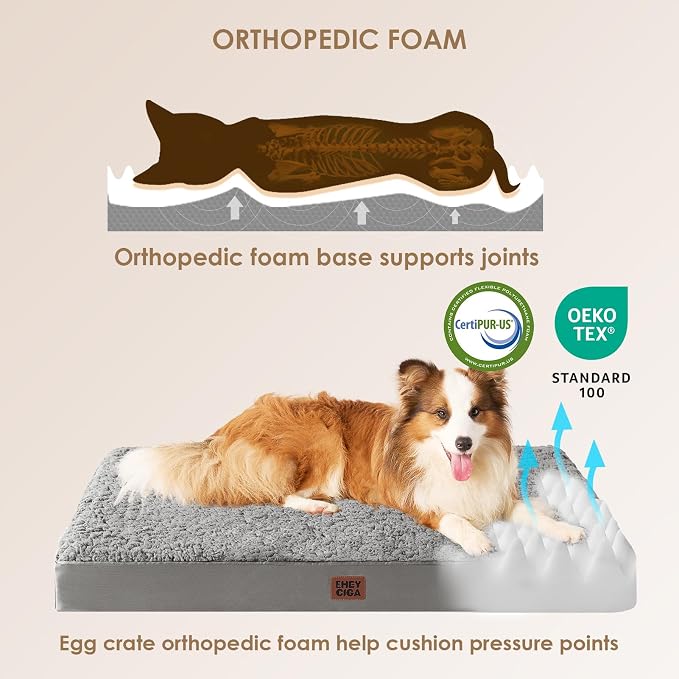 EHEYCIGA Orthopedic Dog Bed Extra Large with Removable Washable Cover, 41IN | Egg Crate Foam Support, Durable Oxford fabric, Non-Slip Bottom, Machine Washable, Soft Waterproof Plush Pet Bed Mat For Crate - Image 3