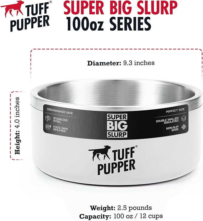 Tuff Pupper 100 oz Heavy Duty Insulated Stainless Steel Dog Bowl for Large Dogs, Non-Slip Base, Dishwasher Safe - Image 6