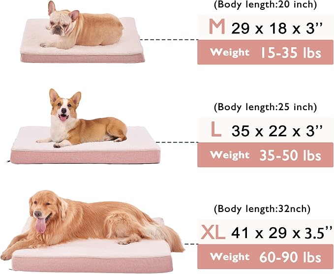 WATANIYA PET Memory Foam Orthopedic Large Dog Bed, Washable Dog Bed for Crate with Cooling Gel Mattress, Waterproof Liner and Plush Removable Cover for Extra Large Dogs (Pink) - Image 7