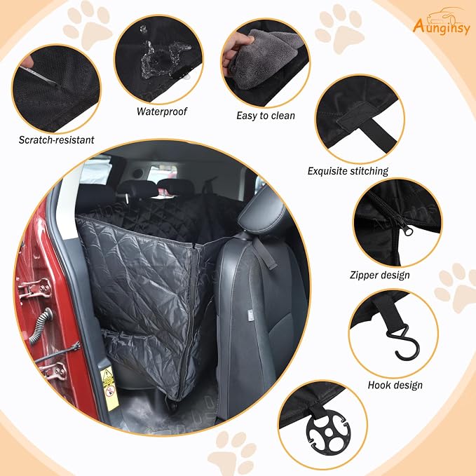 Aunginsy Dog Car Seat Cover for Pets Compatible with Toyota FJ Cruiser 2007-2021 Accessories, Backseat Pet Cover Protector, Second-Row Seat Waterproof Scratch Proof Nonslip Dog Hammock with Side Flap - Image 5