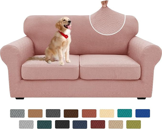 XINEAGE New 3 Pieces Couch Covers for 2 Cushion Sofa Super Stretch Loveseat Slipcover Pet Dog Universal Slip Cover Anti Slip Love Seat Furniture Protector (Dusty Pink, 55"-69") by XINEAGE