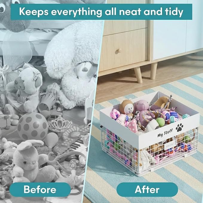 qeerable Dog Toy Box- Metal Toy basket for Dog - Dog Toys Storage Bin for Pet - Personalized Large Dog Toys Basket for Puppy and Pet- White Chew Resistant Dog Toy Chest & Organizer - Image 3