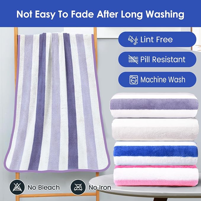 JML Microfiber Bath Towels, Bath Towel 2 Pack 30" x 60", Oversized, Soft, Super Absorbent and Fast Drying, Multipurpose Bathroom Towel Set for Sport, Fitness, Yoga, Coral Fleece Stripe Purple - Image 6