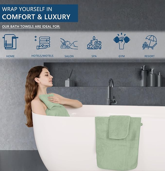 Extra Large Bath Sheet Set of 4,Ultra Soft Fluffy Towel,35”x 70”Oversized Bath Towel Set,Premium Microfiber Bathroom Towel Set Highly Absorbent Quick Dry Shower Towel for Bathroom,Hotel,Spa (Green) - Image 7