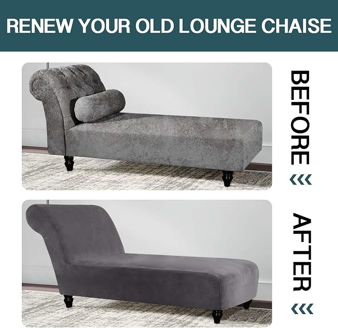 FantasDecor Chaise Lounge Velvet Luxury Covers for Living Room Indoor Stretch Slipcover for Chaise Lounge Ultra Soft Machine Washable, Grey - Image 5