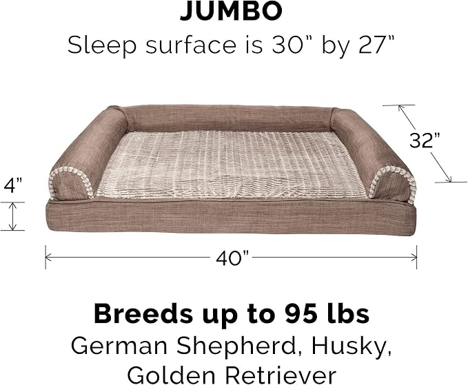 Furhaven Replacement Dog Bed Cover Luxe Faux Fur & Performance Linen Sofa-Style, Machine Washable - Woodsmoke, Jumbo (X-Large) - Image 3