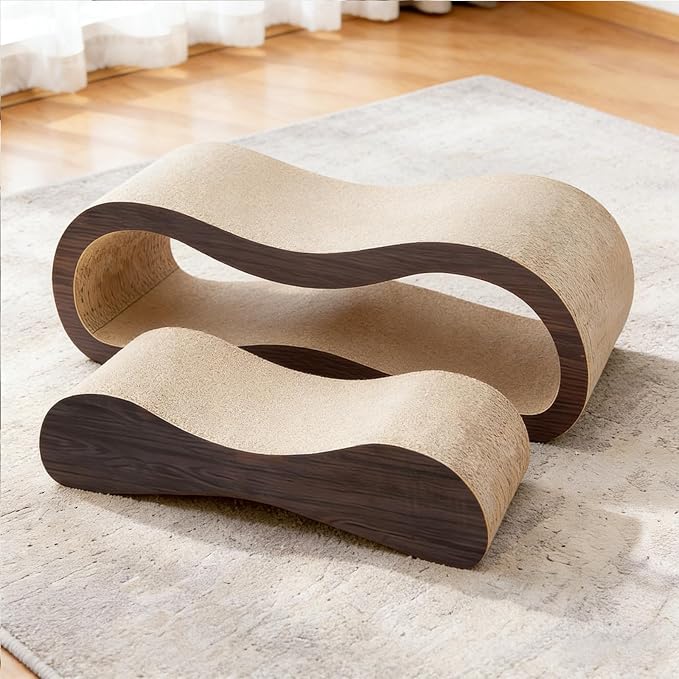 2 in 1 Cat Scratcher for Indoor Cats, Large Cardboard Cat Scratcher Lounger, 100% Recyclable&Reversible Horizontal Scratching Pads Prevents Furniture Damage,Brown - Image 2
