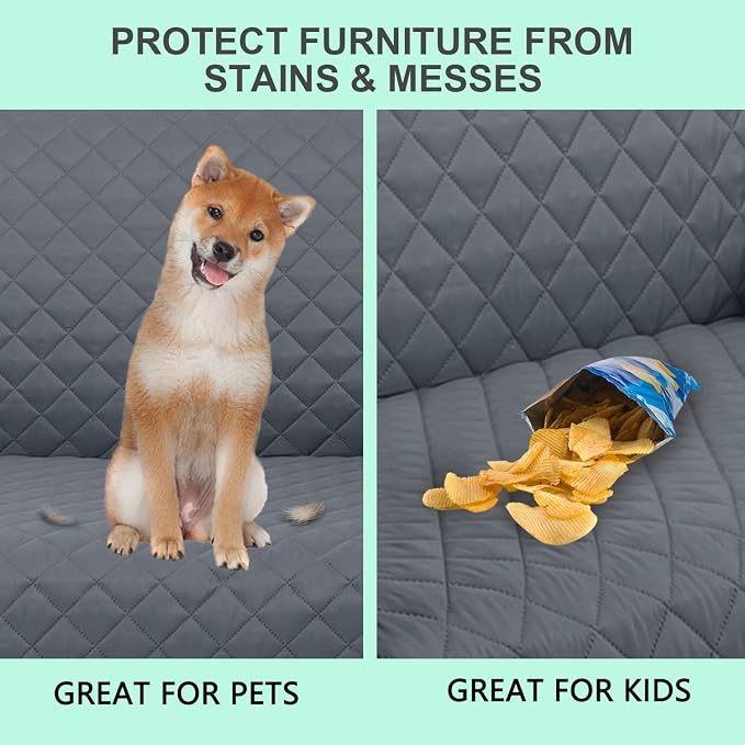 Reversible Loveseat Couch Sofa Covers, 2-Seater, Dark Blue | Loveseat Covers for Dogs Water Repellent, Friendly Furniture Protector with Elastic Straps for Living Room - Image 5