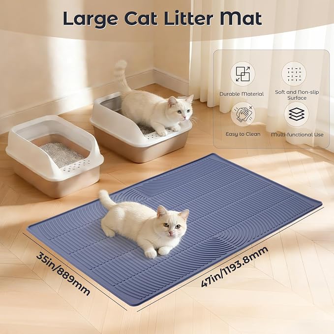 47" x 35" Extra Large Cat Litter Mat, Heavy Duty Waterproof Litter Box Floor Mat for Multiple Cats, Jumbo Silicone Pad Traps Litter & Liquid, Machine Washable for Easy Cleaning, Grey - Image 2