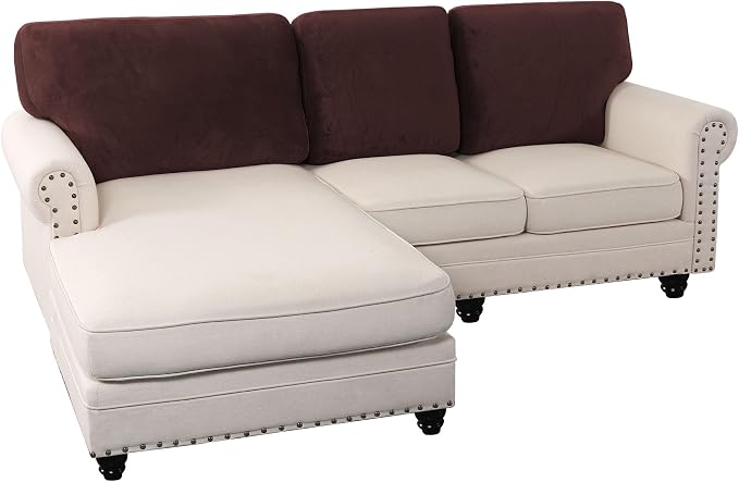 PrinceDeco Sectional Couch Covers Velvet Cushion Covers for Sectional Couch Cushion Covers for Sectional Sofa Separate Sectional Sofa Slipcovers Washable(1 Chaise Back+ 2 Sofa Back,Brown) by PrinceDeco