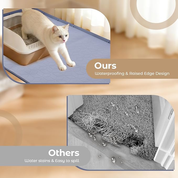 47" x 35" Extra Large Cat Litter Mat, Heavy Duty Waterproof Litter Box Floor Mat for Multiple Cats, Jumbo Silicone Pad Traps Litter & Liquid, Machine Washable for Easy Cleaning, Grey - Image 6