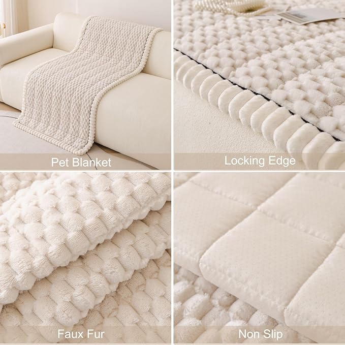 Faux Fur Couch Cover for Dogs Washable, Soft Cozy Non Slip Sectional Sofa Cover, Pet Couch Covers for 3 Cushion Sofa L Shaped, Furniture Protector for Pets Kids(Ivory,28"x59") - Image 7