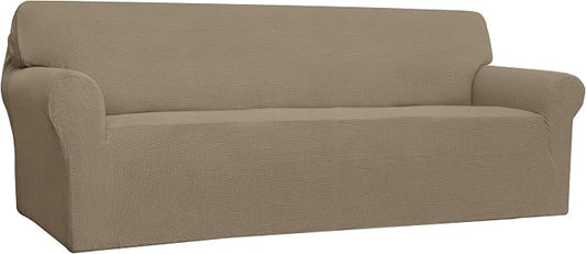 Easy-Going Stretch 4 Seater Oversized Sofa Couch Cover Natural | 1-Piece Extra X-large Sofa Cover Furniture Protector Couch Soft with Bottom for Kids, Spandex Jacquard by Easy-Going