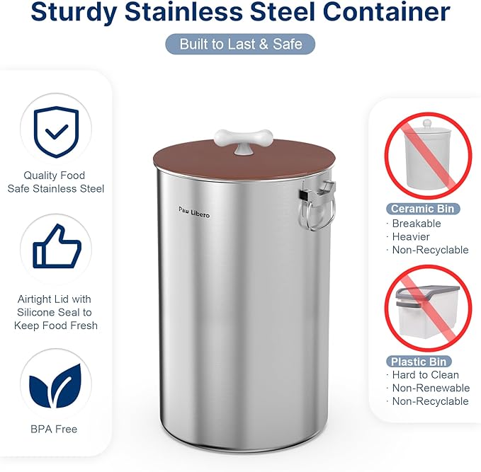 Paw Libero 2PK 35 Lbs Stainless Steel Dog Food Storage Container with Airtight Lid & Ceramic Bone Handle, Large Metal Dog Food Bin for Dogs & Cats, Keep Fresh, Easy to Clean - Image 3