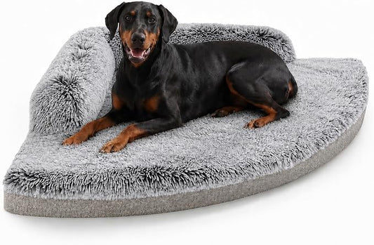 Corner Dog Bed XL, 42" Calming Fluffy Orthopedic Pet Beds, Beige | Space saving plush corner nest,egg-crate foam, washable cover, waterproof liner, non-slip bottom and bolsters for large dogs by Unknown
