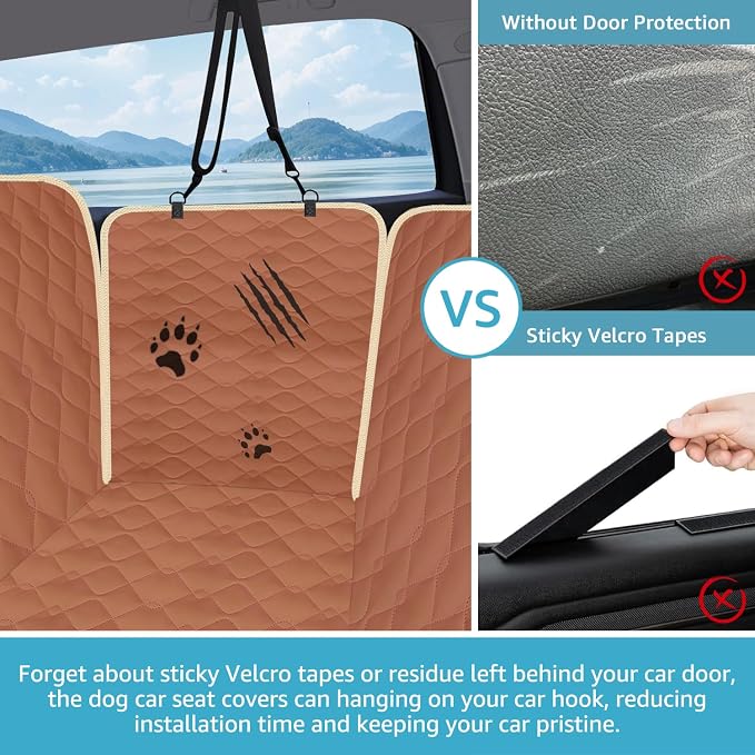 Lassie Dog Car Seat Covers for Back Seat with 2 Seat Belts, Waterproof Dog Car Hammock with Mesh Window Durable Scratch Proof Nonslip Pet Carseat Covers Universal Fit Protector for Cars, Trucks & SUVs - Image 3