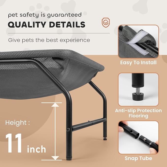 JUNSPOW Large Cat Hammock Bed - Free-Standing Square Pet Sleeping Bed, Detachable, Easy Assembly for Indoor/Outdoor Use (Gray) - Image 5