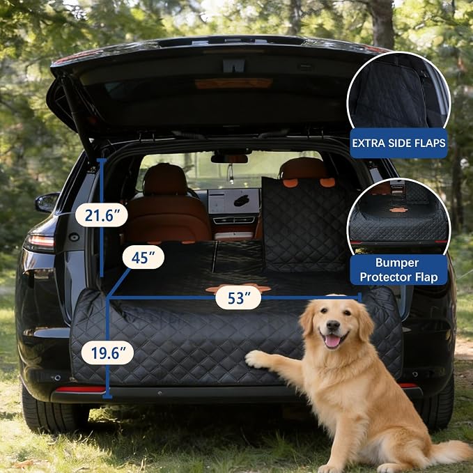 SUV Cargo Liner for Dogs,60/40 Split Seat Access,Waterproof Dog Trunk Cover | Feature: 60/40 Split Access | Material: Waterproof PU Leather | Protection: 15.75" Side Flaps & 19.69" Bumper Flap - Image 3