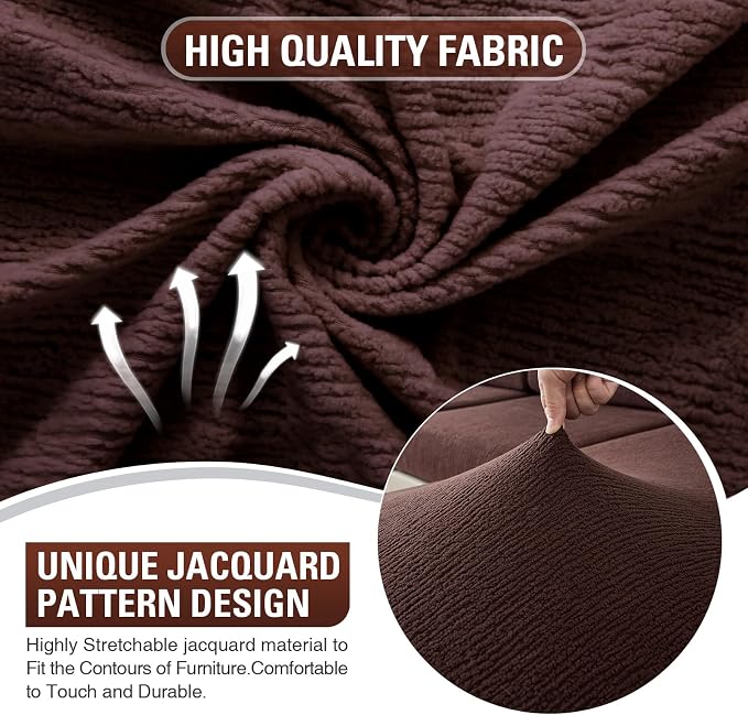 Couch Cushion Covers Chaise Couch Cover Stretch Sectional Sofa Slipcover Washable Wear-Resistant Furniture Protector(Brown,1 Piece for Chaise or Sofa 3-Seater) - Image 4