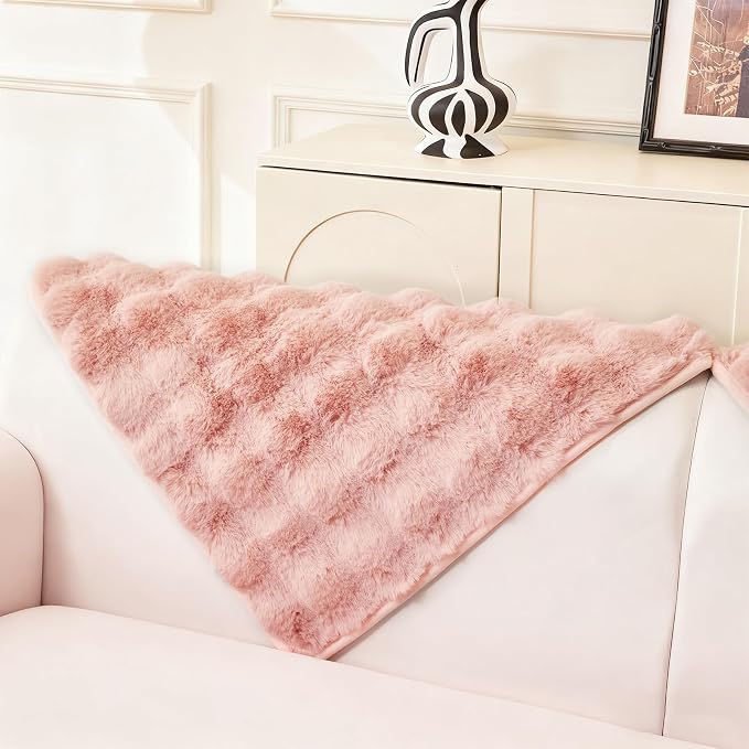DREAMINGO Faux Fur Couch Backrest Cover, Soft Plush Sofa Covers for Pet Washable, Non Slip Furniture Protector for 2-3 Cushion Couch Sofa, 35.4x35.4 Inch, Pink by DREAMINGO