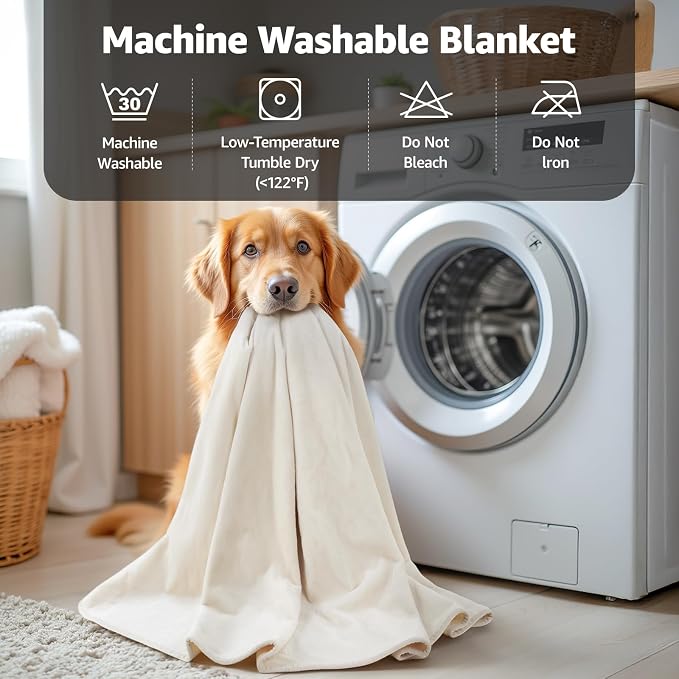LOOBANI Waterproof Blanket for Queen Bed, Couch Cover 80" x 90", Beige | Reversible Soft Flannel, Large Dog Blankets, Spill-Proof Sofa Cover for Furniture Protection, Pet Hair Resistant, Noise Free - Image 9
